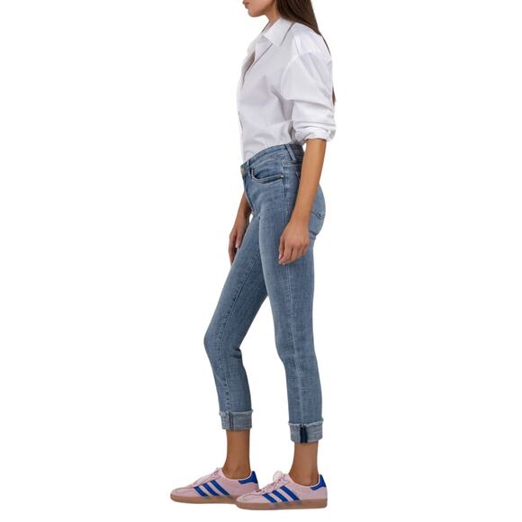 Kut From The Kloth Amy Mid Rise Cropped Straight Leg Jeans Blue Denim | Size 12 - Picture 3 of 13